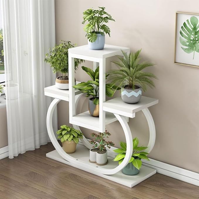 4 Tier Plant Stand Indoor, Multi Layered Iron Flower Pot Racks for Plants Multiple, Large Metal Tall Curved Oval Plant Shelf, Multiple Organizer for Garden Patio Lawn Balcony Office
