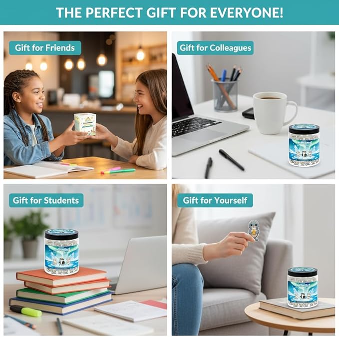 Positive Seal Jar with 60 Affirmation Cards, Emotional Support Seal, Teacher Appreciation Gift, Mental Health and Office Decor, Funny Gift for Boys and Birthdays