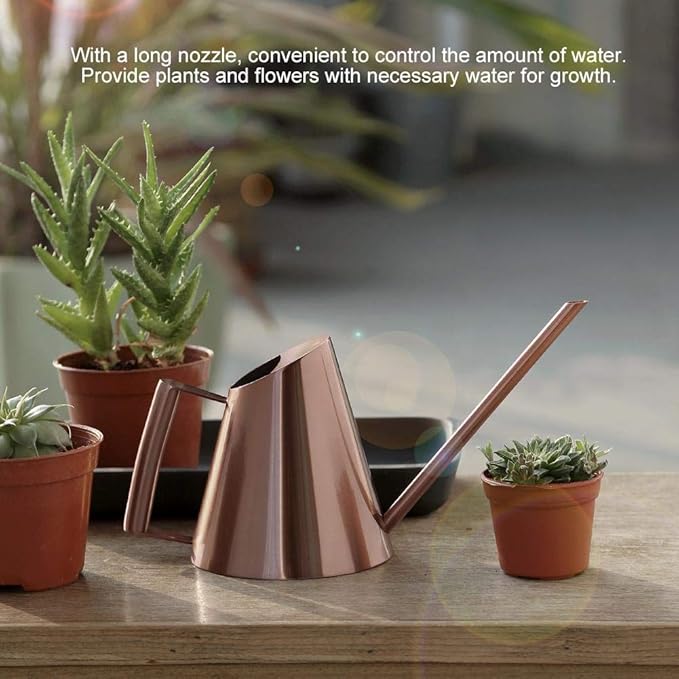 Household Bonsai Stainless Steel Watering Can, Mini Brushed Indoor House Plants Long Spout Watering Can Modern Watering Pot, Rose Gold(L)