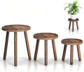 3-Pack Wood Plant Stands Indoor, Single Plant Stand for 6-12 Inch Pots, Mid-Century Modern Plant Stool, Tall Plant Stand for Large Plants Perfect Fit for Living Room, Balcony, Office