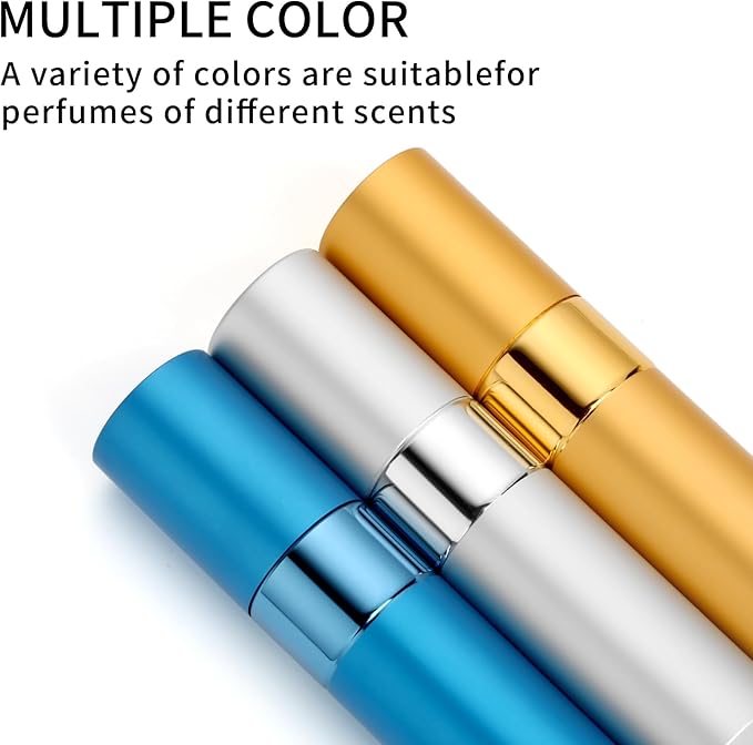 Perfume Travel Refillable Atomizer 8ML (3PCS) - Empty Cologne Spray Bottle, Portable & Leakproof Sprayer for Travel (Blue, golden, Silver)