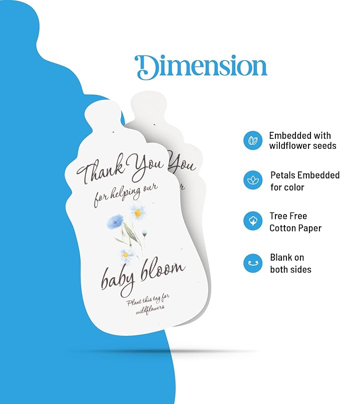 15pcs Blue Baby Bottle-Shaped Gift Tags with Wildflower Seeds - Writable Gift Wrap Tags for Baby Showers, Mother's Day Present, Party Favors, DIY Crafts, & Earth Day Decorations