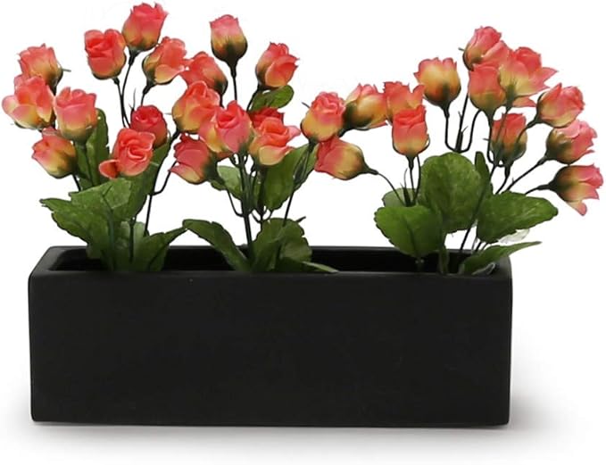 WGVI Long Rectangle Ceramic Planter Vase in Black 12" x 4" x 4"H, Block Rectangular Terrarium Box Pot, Flower Arrangement, Table top Centerpiece, Home Decor Organization Storage Container, 6 Pcs.