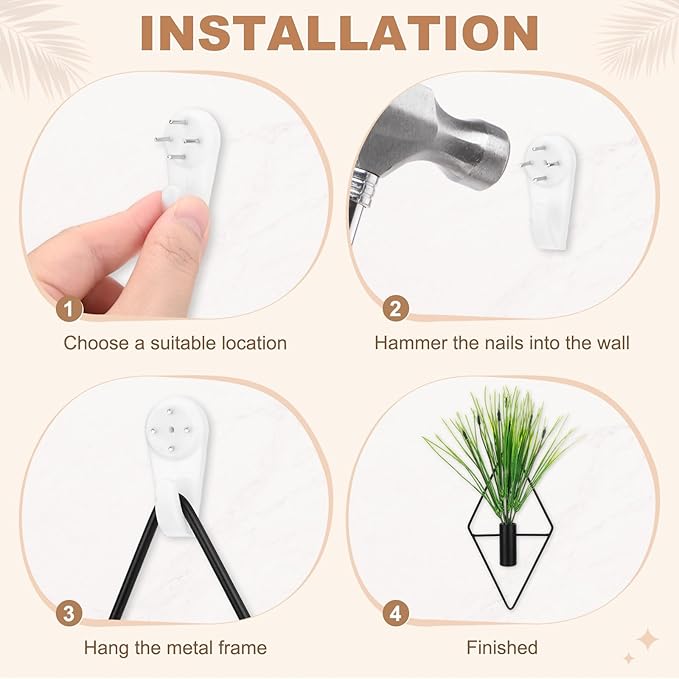 M METERXITY 2 Set Plant Wall Decor, Hanging Planters with Artificial Aquatic Plant Metal Hanging Vase Diamond Shape Wall Planter Holder Boho Room Decor for Garden/Backyard/Room [Black]