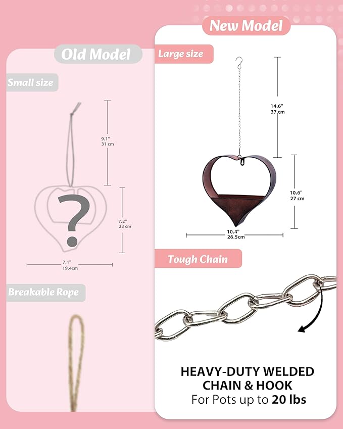Metal Plant Hangers Indoor and Outdoor: Easter Gifts for Mom Women Her Wife Garden Lovers Birthday - Heart Shape Hanging Planters for Window Wall Living Room Office Decor(Rustic)