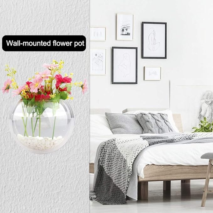 MOTUZP 2PCS Wall Hanging Plant Terrarium, Clear Acrylic Globe Flower Vase for Air Plants Succulents, Wall Mounted Bowl Fish Tank Clear Flower Pot for Succulent Plants, Air Plant