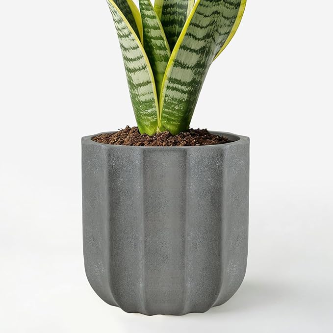 10 Inch Plant Pot – Ceramic Planter with Drainage Hole & Removable Drain Plug, Decorative Flower Pot for Indoor Outdoor Plants, Modern Round Large Planter, Grey