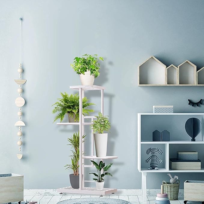 MTB Garden 4 Tier Metal Plant Stand for Indoor Outdoor Flower Pot Display Planter Shelf, White