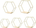 5 Pieces Hexagon Iron Wall Shelves Storage Rack Living Room Geometric Kitchen Bedroom Organizer for Mini Planter Displaying, Golden