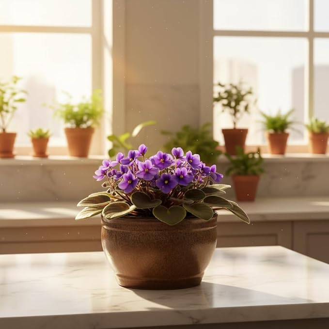 African Violet Pots Self Watering Round Ceramic Violet Pot (Copper, 6 inch)