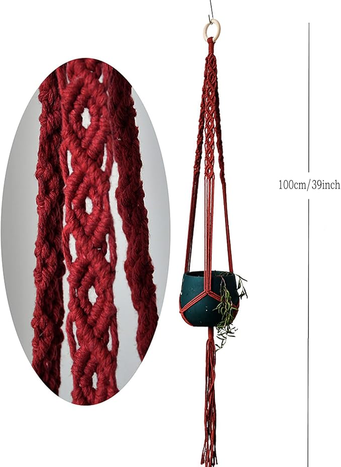 8-Pack Bohemian Macrame Plant Hanger kit, Boho Indoor Window Pot Hanger with Wooden Beads, Hanging Flower Pot Holder with Wooden Ring,Creative Handmade Boho Chic Plant Holder Length 39″