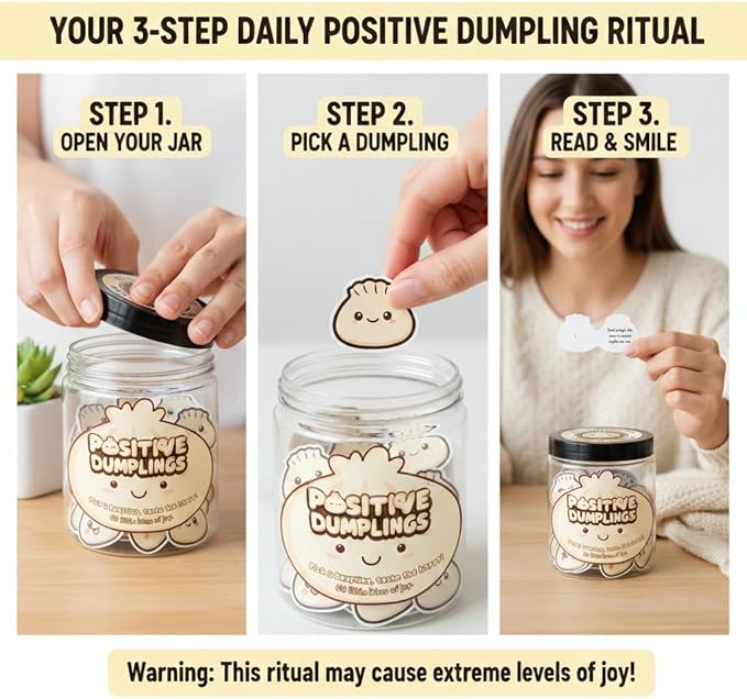 Positive Dumpling Jar with 60 Daily Affirmation Cards, Emotional Support Dumpling Decor, Uplifting Gift for Women and Dumpling Lovers, Cute Motivation Jar for Teens, Friends
