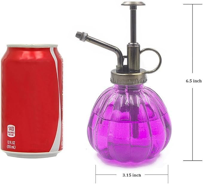 THY COLLECTIBLES Flower Water Spray Bottle Can Pot Plant Mister | Vintage Pumpkin Style Decorative Glass Plant Atomizer Watering Can Pot with Pump for Terrariums Flowers Potted Plants (Purple)
