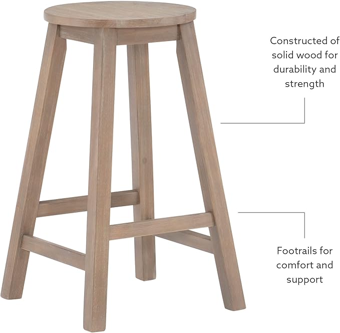 Linon Zeke Grey Wash 24" Counter Stool with Round Seat