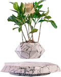 Magnetic Levitating Planter with Geometric Black Design for Home and Office Decorative Display (White)