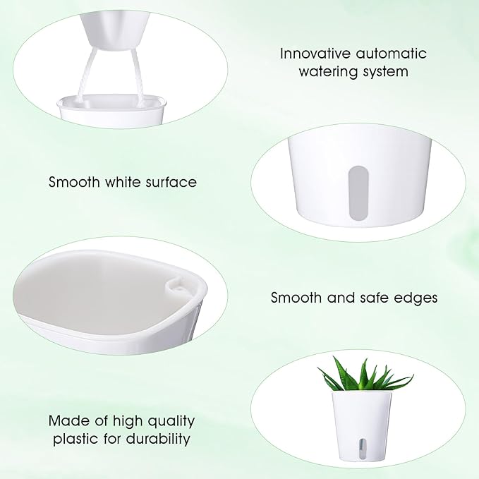 20 Sets 3" Self Watering Pots, White Self Watering Planters for Indoor Plants, Small Plastic Self Watering Garden Pots with Level Indicator and Vents for House Plants, Flowers