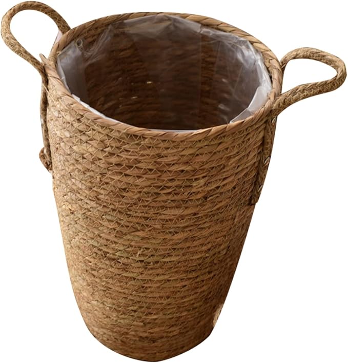 YARNOW Woven Flower Basket Plants Pots Indoor Seagrass Storage Vintage Vase Large Planters for Indoor Plants Rattan Multi-Purpose Garlic Seaweed