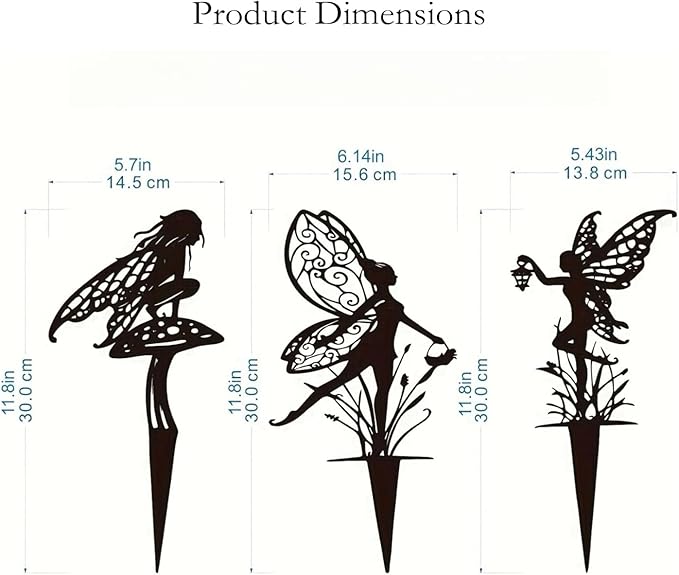 Decorative Garden Stakes， Fairy Garden Stakes, Butterfly Fairy Stakes for Weather Resistant Black Metal Outdoor Decorative Art for Women Gift (Matte Black, 9P-A)