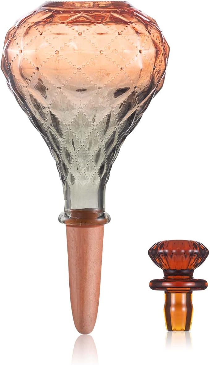 12 oz Plant Watering Globes, Red Glass Self Watering Bulbs Top Fill with Terracotta Spikes Stake, Self Watering Planter Insert Vacation Automatic Plant Waterer Device for Indoor & Outdoor