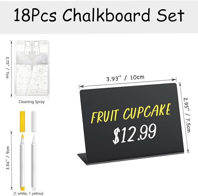 PigPotParty 18 Pcs 4"x3" Mini Food Labels for Party Buffet - Mini Chalkboard Signs for Food Display - Food Labels - Table Name Tags - Wedding Place Cards - Include 2 Wet Erase Markers