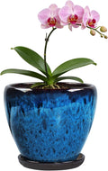Ceramic Plant Pots with Saucer, 6 inch Glaze Planters for Indoor Plants with Drainage Holes, Decorative Small Flower Pots Outdoor, Modern Succulent Pots for Home Room Decor