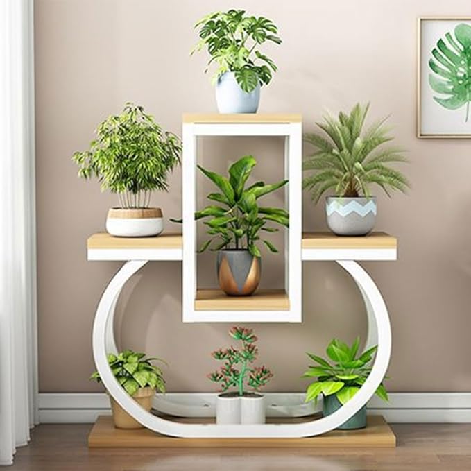 4 Tier Plant Stand Indoor, Multi Layered Iron Flower Pot Racks for Plants Multiple, Large Metal Tall Curved Oval Plant Shelf, Multiple Organizer for Garden Patio Lawn Balcony Office