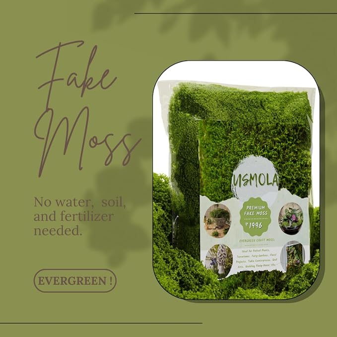 USMOLA Fake Moss for Potted Plants Indoor, 7OZ Green Moss for Crafts - Realistic Faux Grass Decor for DIY, Terrariums, Fairy Gardens & Table Centerpieces Home Decor (Light Green)