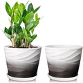 Ceramic Plant Pots,6 Inch,Set of 2,Planters with Drainage Hole and Saucer,Flower pots for Indoor Plants,Modern Design(6.7 in Diameter)
