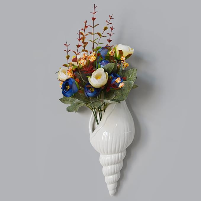 Ceramic Hanging Planter Wall Planter Modern Flower Plant Pots Seashell Conch Flower Vase Home Decor Living Room Background Wall Decorated Plants Planter Hanging Planters (A)