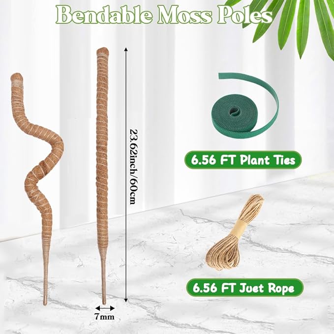 Moss Pole Monstera Plant Support 2 Pack 24 Inch Bendable Moss Pole for Monstera Plants Indoor Handmade Coco Coir Pole Plant Sticks Support Stakes for Potted Plants Philodendron to Grow Upwards