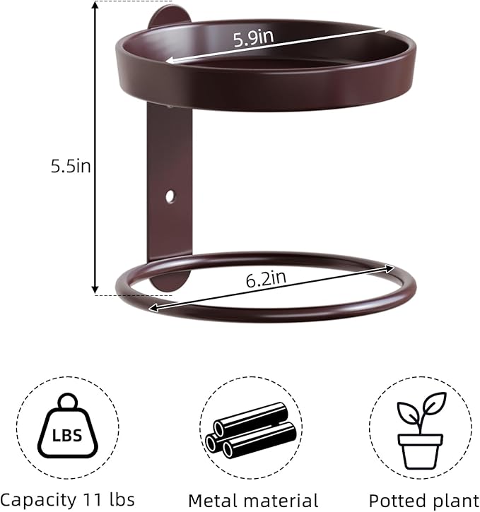 Metal Wall Plant Holder for Indoor Plants, Modern Stylish Wall Decor, Space-Saving Vertical Shelf for Home, Garden & Office 3 Pack Coffee