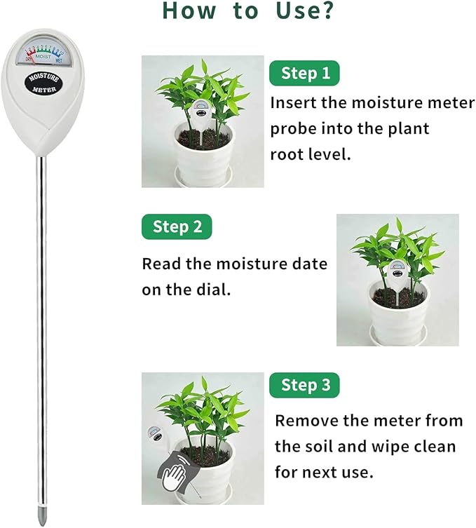 Censinda Soil Moisture Meter, Long Probe Soil Moisture Monitor for House Plants, Soil Hygrometer Moisture Sensor for Indoor & Outdoor, Garden, Farm, Lawn Plant Care, No Battery Needed(White)