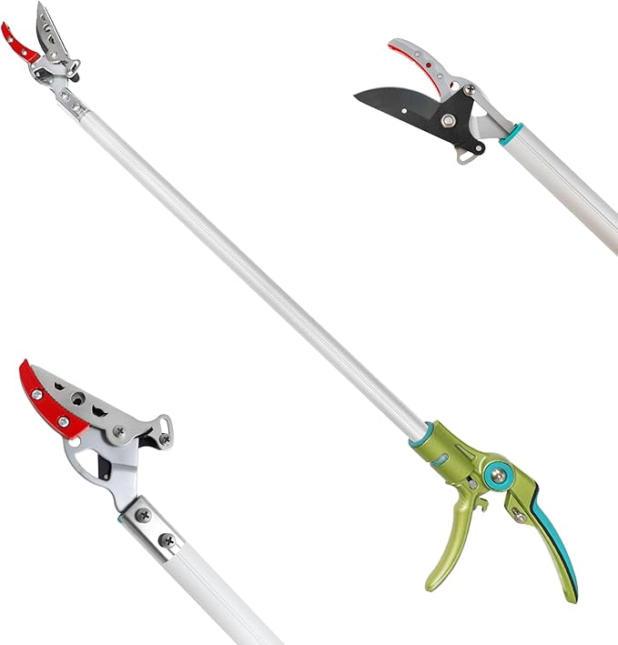 GARTOL 32 Inch Cut and Hold Pole Pruner - Lightweight Long Reach Tree Trimmer with Snip and Grip Technology, 1/2 Inch Cutting Capacity, One-Hand Use Fruit Picker for Roses, Persimmons & Tall Branches