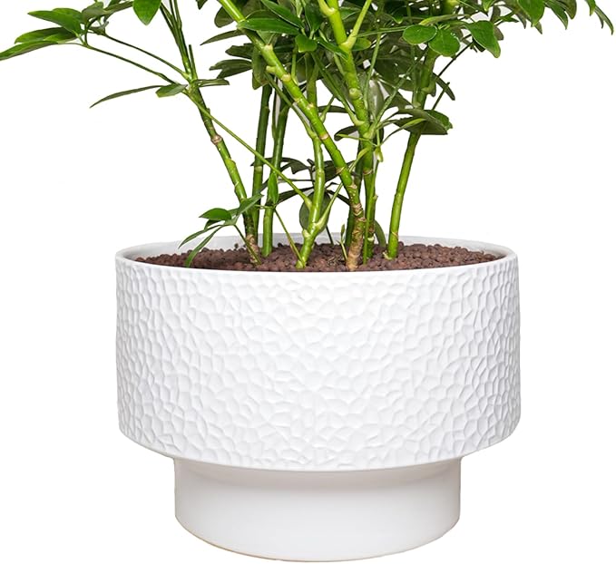 13 Inch Ceramic Pots for Plants, Large Planters for Indoor Plants with Drainage Hole, Modern Indoor Plant Pots for Home Office, Honeycomb Ceramic Planter Pots, White
