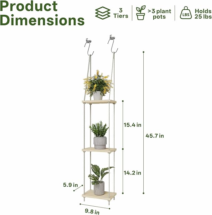 Window Plant Shelves 3-Tier Hanging Plant Shelves for Indoor Window Shelf for Plants Wall Mounted Window Sill Plant Shelf Living Room Garden Boho Decor