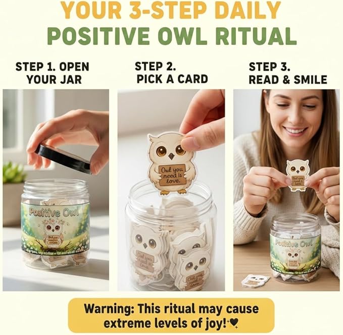 Positive Owl Jar With 60 Affirmation Cards – Emotional Support Owl Gifts For Women, Stress Relief And Daily Encouragement, Owl Themed Gifts, Office Decor For Women