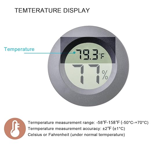 2-Pack Mini Hygrometer Thermometer Fahrenheit or Celsius Meter Digital LCD Monitor Indoor Room Round Humidity Temperature Gauge for 3D Printers Guitar Case Greenhouse Babyroom Reptile Incubator