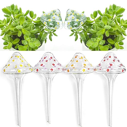 4 Pieces Plant Watering Globes, Hand-Blown Multicolored Glass Self Watering Spikes