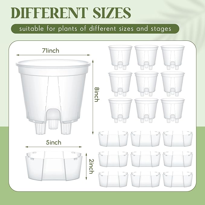 Wonderjune Self Watering Pots for Indoor Plants with Deep Reservoir and High Drainage Holes for Outdoor Plants and Flowers, Bare Root Planter(7.09'',Clear,9 Pcs)