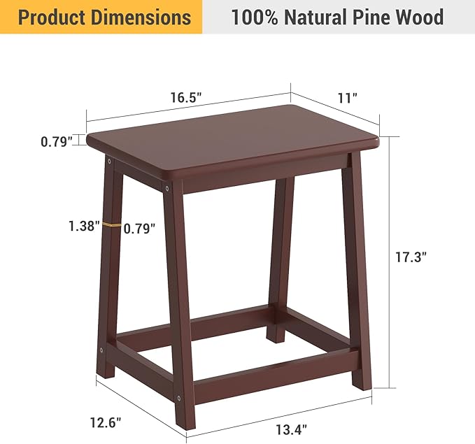 Wooden Step Stool Tall Seat Stool Dining Piano Stool End Side Table Wood Plant Stand Table Indoor Bedside Table Nightstand Flower Pot Stand for Living Room Bathroom Bedroom Kitchen (Coffee)