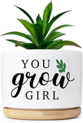 Grow Funny Planters for Indoor Plants, Cute Plant Pots You Grow Girl Succulent Planter Cactus Pot, Ceramic Planter, Appreciation Housewarming Gifts for Women, Friends (3.5 inch Pots, No Plants)