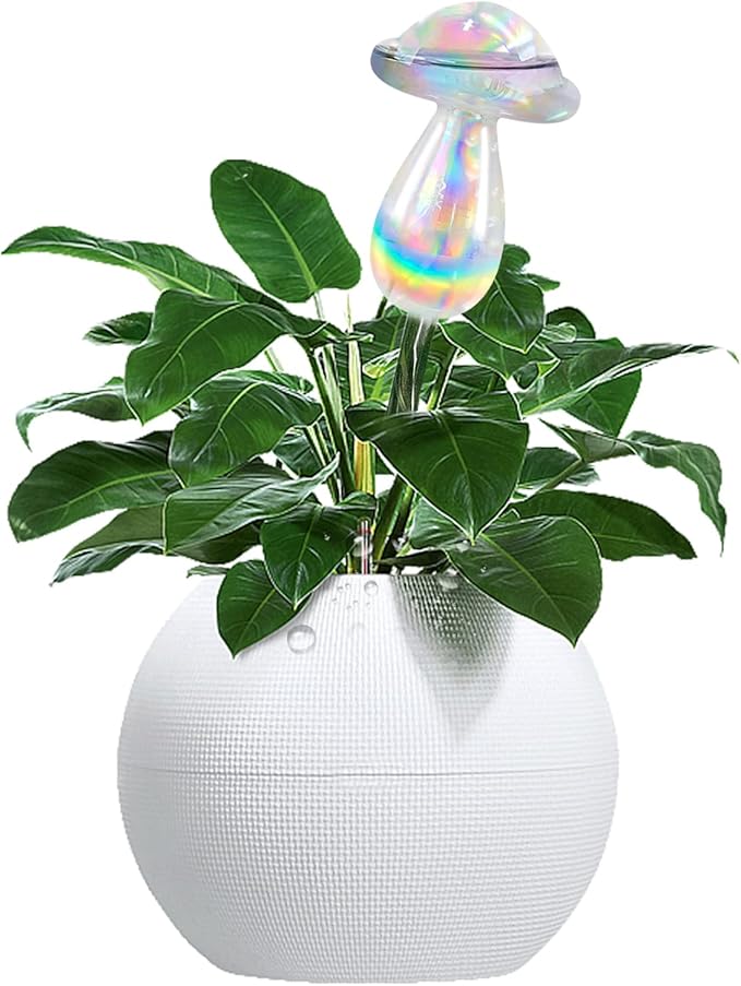 Rainbow Plant Watering Globes, Rainbow Gradient Color Plant Watering Bulb Devices,Mushroom Self Watering Spikes Iridescent, Pack of 4