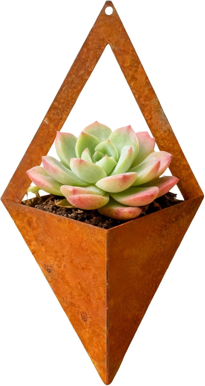 Geometric Wall Vase | Metal Hanging Planter, Vertically Mounted Container | Elegant House, Garden, Flowers, Plants, Window, Door, Patio, Balcony, Patio