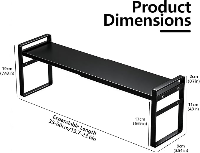 Retractable Over The Sink Shelf - Carbon Steel Window Sill Plant Shelves, Kitchen Counter Shelf for Plants & Storage Organization Accessories (Black)
