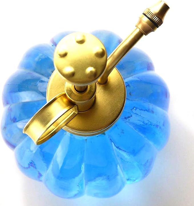 Vintage Style Glass Pumpkin Bottle Sprayer Watering Can Plant Mister with Brass Sprayer Head (Blue)
