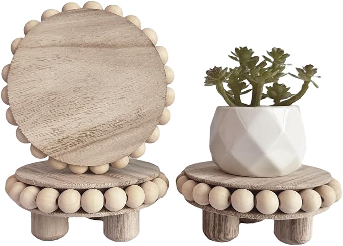 3 Pcs Small Wood Risers for Display,Mini 4 Inch Wooden Round Riser Famrhouse Pedestal Decor Succulent Potted Beaded Stand for Table Tiered Trays Home Kitchen Decoration (Mini Light Brown-3pack)