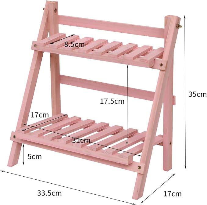 2 Tiers Plant Stand Bamboo, Tabletop Bamboo Succulent Plant Stand for Window Sill Plant Shelf, Rack Flower, Pot Holder, Desk Tiered Succulent Pot Holder(Pink)