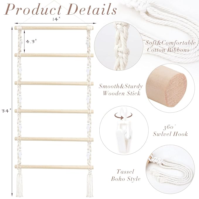 SNOWSTAR Macrame Hair Claw Clip Organizer,Hanging Hair Clip Holder and Storage for Women Girls,Claw Clip Hanger Home Decor for Wall,Door,Closet