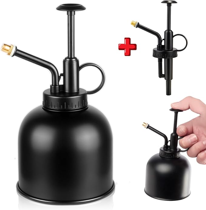 Metal Stainless Plant Misters for Inside,Succulent Watering Bottle With Top Pump, Small Plant Sprayer Mister Watering Can for Indoor Outdoor House Plant,Black Plant Spray Bottle (A-Black)
