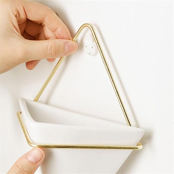White,L,Wall Planters for Indoor Plants, Geometric Hanging Flower Vase Vessel with Metal Hanger, Creative Wall-Mounted Ceramic Planter